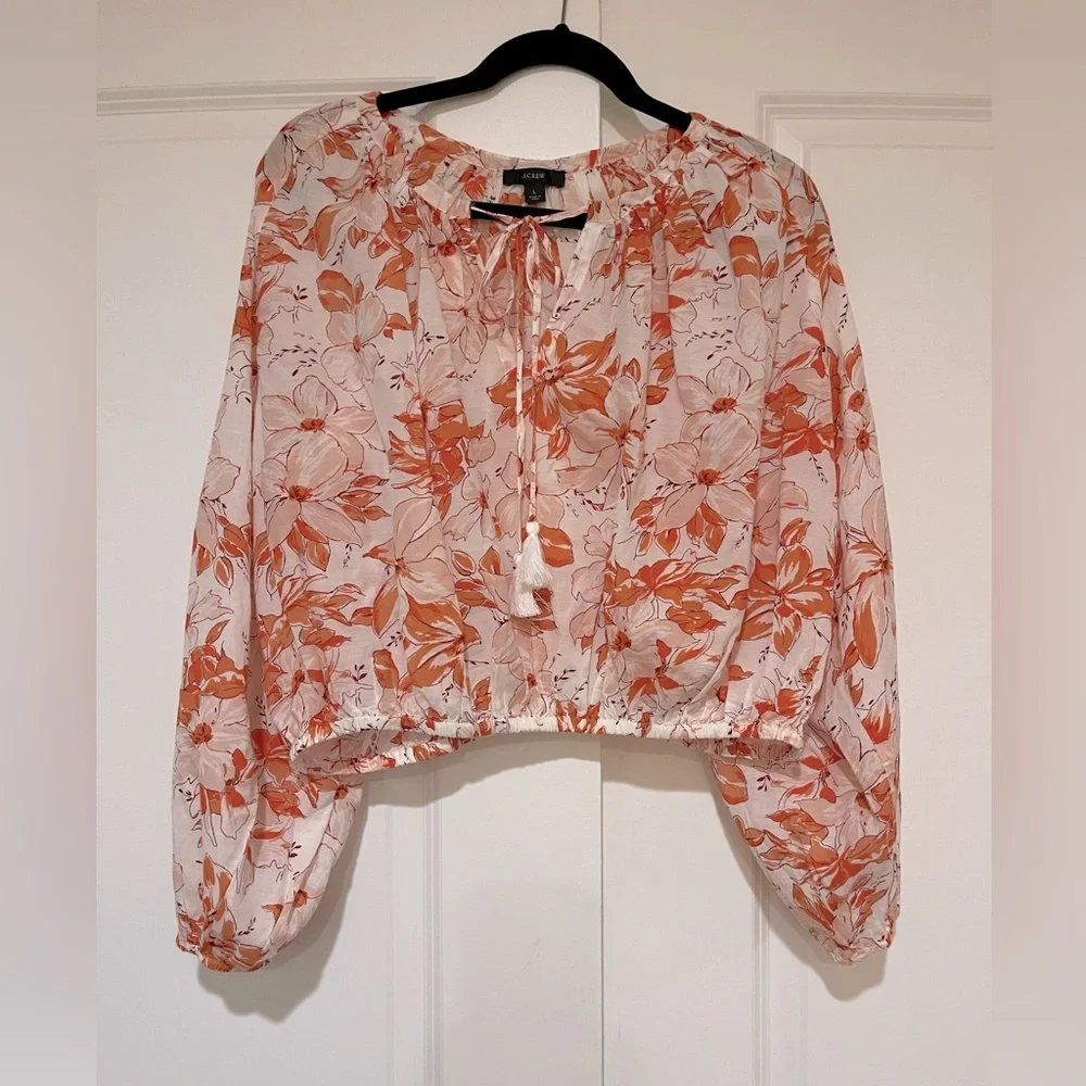 J.Crew tassel tie, breezy blooms floral cotton blend top lightweight NWOT